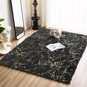 Alfombra y alfombra con estampado de mármol con estampado dorado, Alfombra de terciopelo PV de mármol negro y dorado, alfombrilla decorativa para suelo - Product Image 2