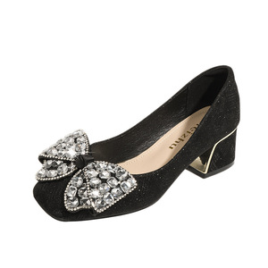 2025 nuevo estilo Xiaoxiangfeng tacón grueso zapatos de seguimiento medio zapatos de noche de primavera y otoño para mujer zapatos de gran tamaño - Product Image 6