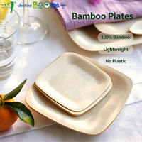 Assiette carrée jetable en bambou 100 % biodégradable, taille personnalisée, pour service de repas de fête, directement de l'usine