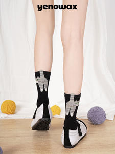 قوة فائقة غير محدودة أربعة مواسم جديدة الجوارب النساء منتصف الساق القطن لطيف الكرتون القط دينغ دونغ البيض البروتين للزوجين - Product Image 3