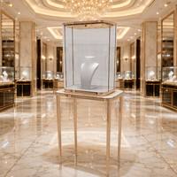 Meuble de présentation de bijoux de luxe sur mesure, tour de présentation de colliers en verre avec cadre en or rose pour boutique de centre commercial