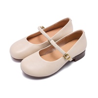Mocassins de travail confortables pour femmes, en cuir souple crème de luxe, style Mary Jane, bout rond, talon bas, à enfiler