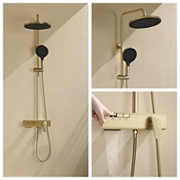 Ensemble de douche mural tout en laiton brossé à touches de piano avec cartouche céramique et barre coulissante pour salle de bain, mitigeur de douche pluie