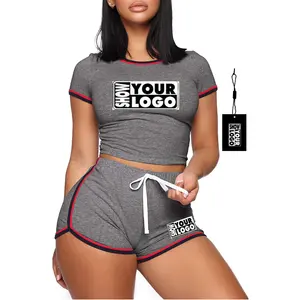 Trống Hoặc Tùy Chỉnh In Ấn T Áo Sơ Mi Bộ Thể Thao Phù Hợp Với 2 Mảnh Thiết Lập Sexy Lady Tracksuit Chạy Bộ Thể Thao Phù Hợp Với - Product Image 1
