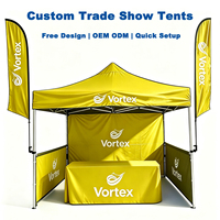Tente de salon professionnelle personnalisée coupe-vent 3x3m à structure en aluminium, simple couche, en tissu Oxford 420D imperméable, carrée, pour événements et foires de rue