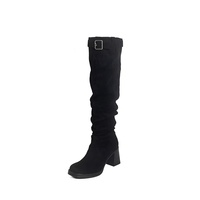 Bottes d'équitation en cuir véritable à talon épais et tige haute pour l'hiver