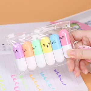 Mini 6pcs/set Capsules Highlighter Vitamin Pill Highlight Marker Color Pens Drawing Spot Liner Stationery Office School Supplies