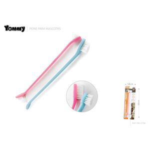 แปรงสีฟันสองหัวยาวสำหรับสัตว์เลี้ยง ยี่ห้อโยมมี่ ขนาด 13 ซม. สีชมพู-ฟ้า ขนแปรงนุ่ม อุปกรณ์ดูแลสัตว์เลี้ยง - Product Image 1