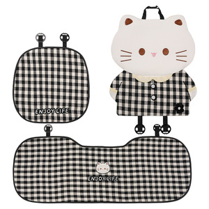 Coussin de siège de voiture motif chat de dessin animé, motif à carreaux, housse de siège décorative toutes saisons pour l'intérieur de la voiture - Product Image 5