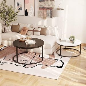 Modern Luxury <b>White</b> Marble Coffee Accent <b>Table</b> <b>Round</b> New Living Room Set With Iron Black Adjustable Wooden Material - Product Image 4