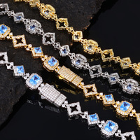 Collier Hip-Hop Tendance en Zircon Bleu, Chaîne en Laiton Coloré avec Maillons Étoile et Pierres Précieuses