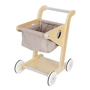 Wooden Shopping Trolley Little Shopper Role Play Pretend Food Kids Toy Cart Educational Toy Store Play set