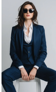 Navy Blue 3-Piece Women’s Suit Tailored Blazer Vest Slim Trousers <b>Set</b> Elegant Formal <b>Office</b> Wear Professional Business Pantsuit - Product Image 2