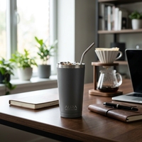 Vaso Térmico de Acero Inoxidable de Doble Pared Color Rosa, Taza de Café Aislada con Tapa para Oficina y Viajes