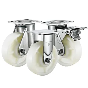 4 "5" 6 "8" Trolley Casters Wiel Rubberen Wielen Anti-Roest Casters Heavy Duty Roestvrij Staal Caster Wiel