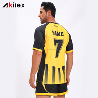 Akilex celana pendek Rugby kustom Jersey Sublim bercetak Digital kuning dan hitam bernapas