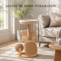 Arbre à chat en sisal tout-en-un : griffoir, lit et jouets rotatifs, durable, sans peluches, gain de place, style mignon, pour usage domestique