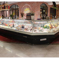 Comptoir de service réfrigéré pour supermarché avec refroidissement par air pour la présentation de viande fraîche -1 à 5, verre anti-buée, contrôle numérique