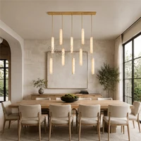 Lustre linéaire en albâtre naturel, suspension en laiton massif à barre unique pour salle à manger, îlot de cuisine, plafond haut
