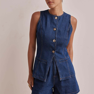 <span class=keywords><strong>Gilet</strong></span> en <span class=keywords><strong>jean</strong></span> <span class=keywords><strong>sans</strong></span> manches pour <span class=keywords><strong>femme</strong></span>, grande taille, décontracté, en toile de lin, pour l'hiver et le printemps, avec broderie en coton et coquille tissée - Product Image 3