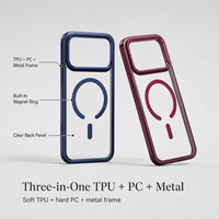 Casing HP iPhone 17 Pro Max Tiga in Satu TPU PC Metal Transparan Airbag Magnetik Bingkai Berkilau Elektroplating Grosir