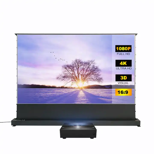 120'' Black Crystal 4K Laser PVC Ambient Light Rejecting Projection Screen Floor Rising ALR Projector Screen