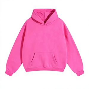 <b>Pink</b> Oversized Hooded <b>Sweatshirt</b> Solid Color Cotton French Terry Casual Unisex Hoodie Regular Fit Autumn Wear - Product Image 1