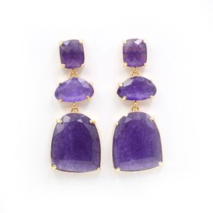 Boucles d'oreilles en cristal naturel 3 pierres Œil de chat Quartz rose Améthyste Boucles d'oreilles plaquées or argent Boucles d'oreilles à clous Bijoux en pierres précieuses Femmes - Product Image 5