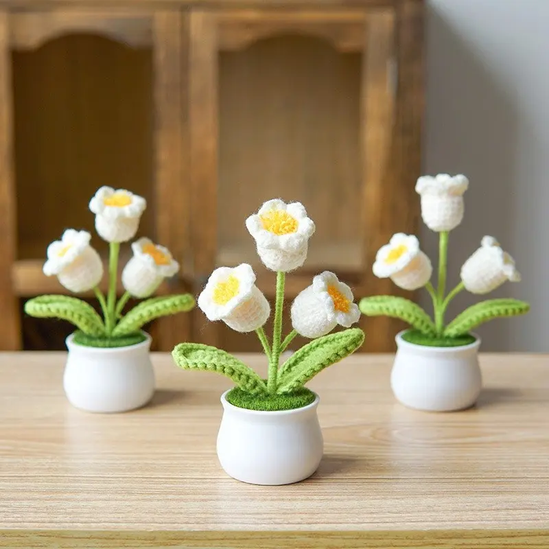 Groothandel Zonnebloemen Decoratie Gehaakte Bloemen Kunstpot Zonnebloem Gebreide Roos Lavendel Lelie Bloem