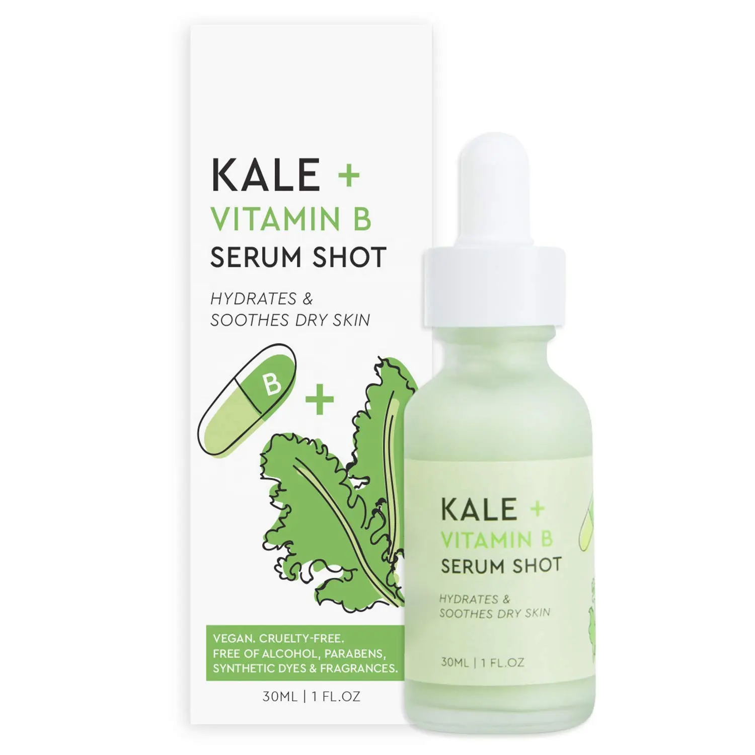 Private Label Kale Vitamin B Serum Hydrating Antioxidant Facial Serum with Aloe Vera for Moisturizing Soothes Dry Skin