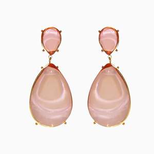 Pendientes de Moda para Mujer, Diseño de Lágrima Rosa, Acero Inoxidable 316L, Baño de Oro PVD, Resistentes y Sostenibles, para Fiesta - Product Image 1