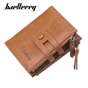 Baellerry <b>Men's</b> Short <b>Wallet</b> Brown Pu Leather Multifunctional Zipper With Card Slots Snap Clasp Everyday Use - Product Image 1