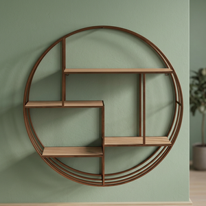 Minimalist Round Wall Mounted Wooden <b>Shelf</b> With Four Layers For Living Room Storage Organization - I H C - Product Image 4
