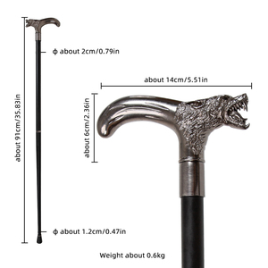 Bastón de Lujo con Cabeza de Lobo Plateada, Mango de Metal, Eje Negro, Diseño Animal Tallado, Bastón de Caballero, Venta al por Mayor - Product Image 2