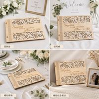 Livre d'or de mariage en bois style forêt, avec couverture en forme d'arbre découpée au laser, album de signatures à feuilles mobiles détachables, décoration de célébration