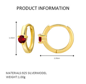Pendientes de Aro Redondos de Plata de Ley 925 con Baño de Oro de 18K y 12 Piedras de Nacimiento, Delicados y Más Vendidos, para Uso Diario - Product Image 6