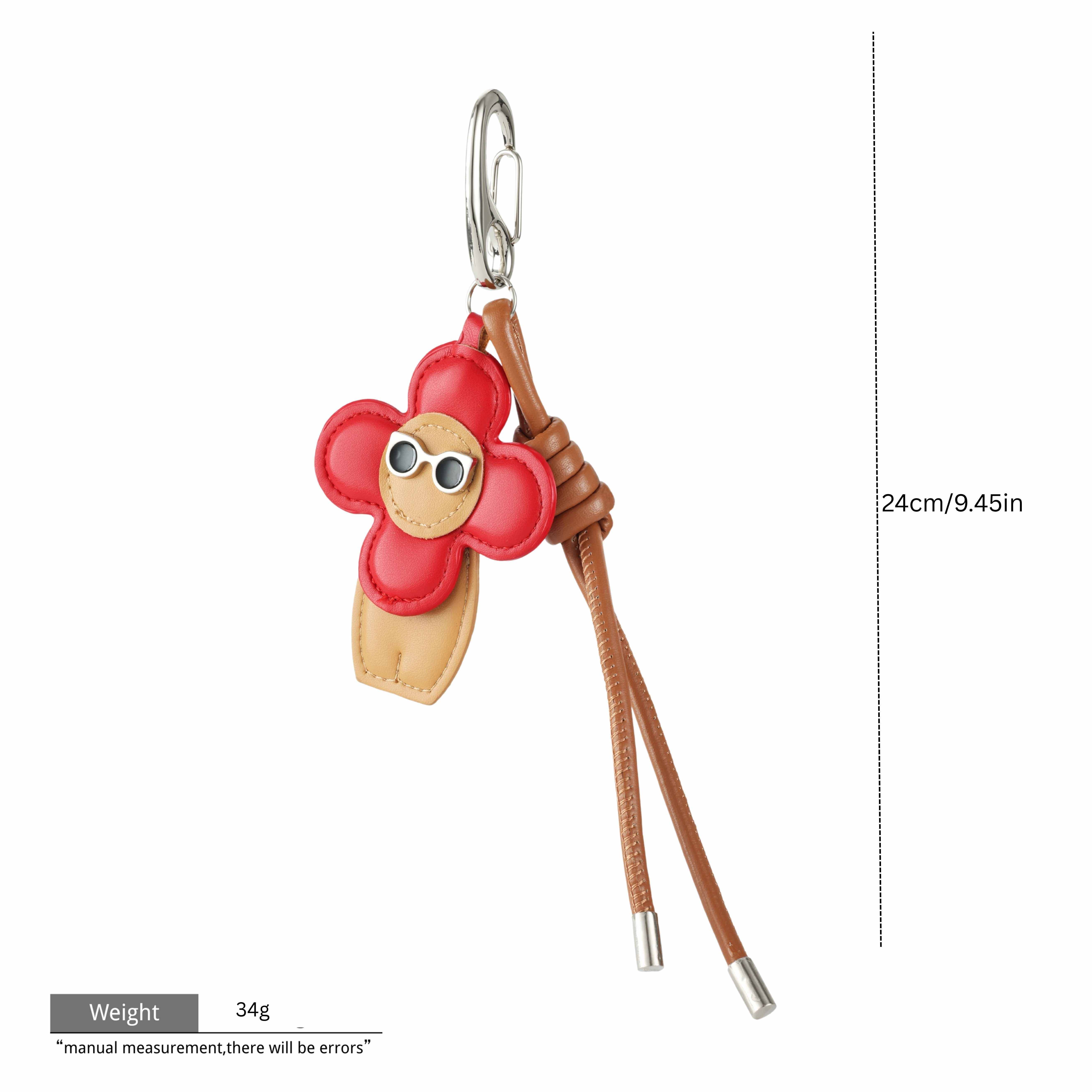 Breloque de sac en cuir véritable fleur de soleil rouge-GRJ2465BC