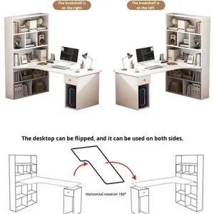 Escritorio <span class=keywords><strong>de</strong></span> Computadora para el Hogar, Escritorio Esquinero con Estantería, Cajonera, Combinación Simple para Dormitorio, Escritorio <span class=keywords><strong>de</strong></span> Estudio para Estudiantes, Madera - Product Image 5