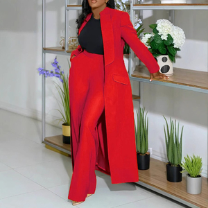 Ensemble Deux Pièces Élégant pour Femme : Costume Long à Revers de Couleur Unie et Pantalon, Idéal pour une Tenue Décontractée ou Professionnelle en Automne - Product Image 3