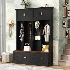 Armoire en bois traditionnelle de qualité supérieure pour chambre principale, avec étagères, tiroirs, système de rangement suspendu et porte, écologique - Product Image 1