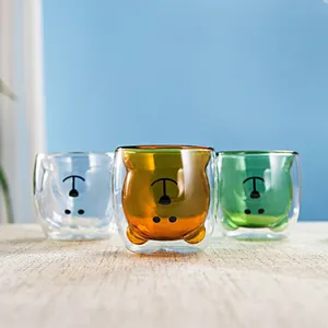 Creative Cute Bear Double Walled Glass Coffee Or Tea Cups Insulated 250ml Coffee Mugs