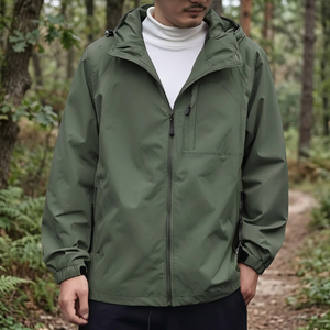 Parka longue tissée imperméable à capuche pour homme, couleur unie, fermeture éclair, vêtement d'extérieur décontracté avec poches, coupe classique - Product Image 3