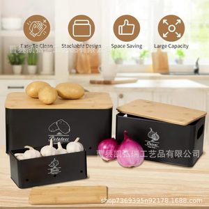 Cross-border bamboo lid black <b>storage</b> container for potatoes, breathable and fresh <b>kitchen</b> <b>storage</b> <b>boxes</b> for potatoes, onions, - Product Image 5