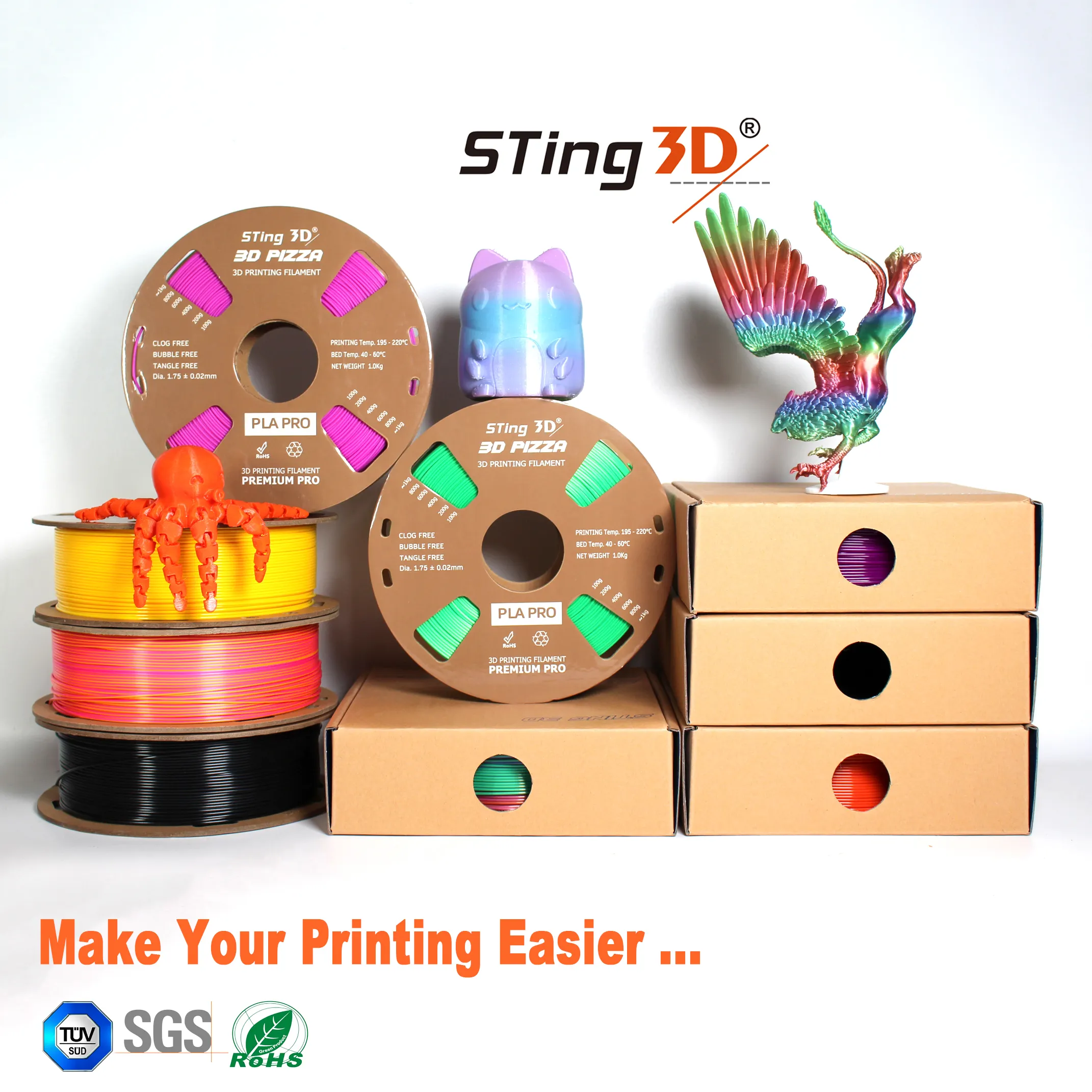 Sting3D free sample Tangle free OEM/ODM 1.75mm PLA ABS PETG Filament for 3D printing