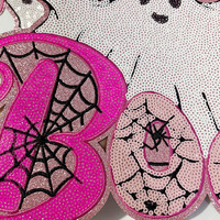 Parche Termoadhesivo de Lentejuelas con Diseño de Fantasma Boo, Lazo Rosa Grande, Fantasma Adorable y Telaraña, para Ropa de Mujer, Halloween
