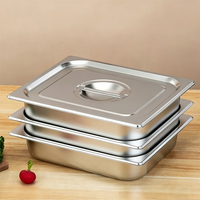 Bac Gastronorm Professionnel 1/2 en Acier Inoxydable, Design Carré Moderne avec Couvercle pour Buffet, Service Alimentaire, Table Chaude, Bac GN