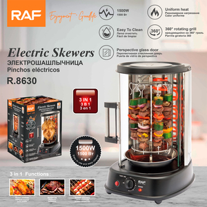 Asador Eléctrico RAF R.8630 21L 1500W 3 en 1 con Brochetas Giratorias 360°, Puerta de Vidrio y Temporizador de Apagado Automático de 60 Minutos <span class=keywords><strong>para</strong></span> Asar Pollo y BBQ - Product Image 2
