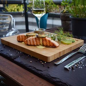 Ensemble de 2 - Planche à servir en bambou avec bol à sauce - 30x25cm Assiette à <span class=keywords><strong>steak</strong></span> en bois Plateau alimentaire - Product Image 5
