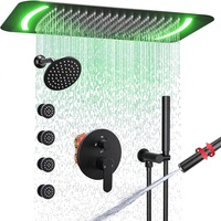 Système de douche rectangulaire à double pommeau 26x16 pouces avec LED, pommeau de douche de 6 pouces, 4 jets de pulvérisation latéraux et ensemble de robinetterie à 2 poignées