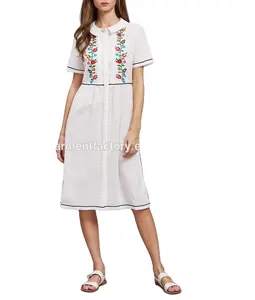 Хлопковое платье с короткими рукавами; Кружевные платья для девочек с вышивкой вручную; Летняя женская одежда в новом стиле